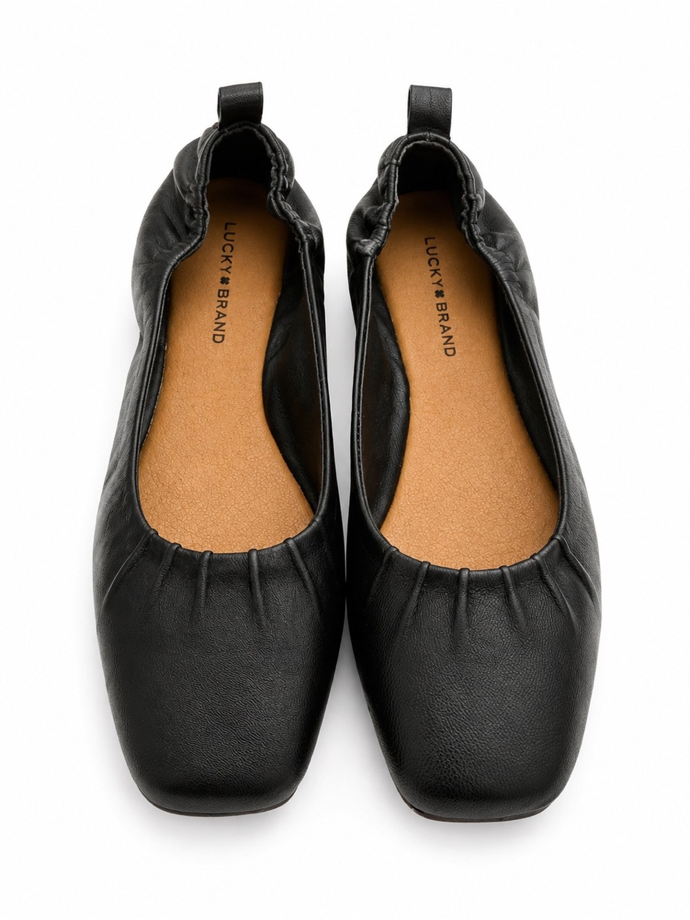 Lucky Brand Black Leather Square-Toe Ballet Flats
